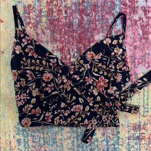Floral Wrap Crop Top - Navy